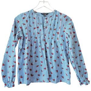 Brooks Brothers Red Fleece NEW Floral Striped Cotton Poplin Blouse Top Womens 16